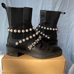 Zara Pearl-Embellished Women's Boot Size 10 US